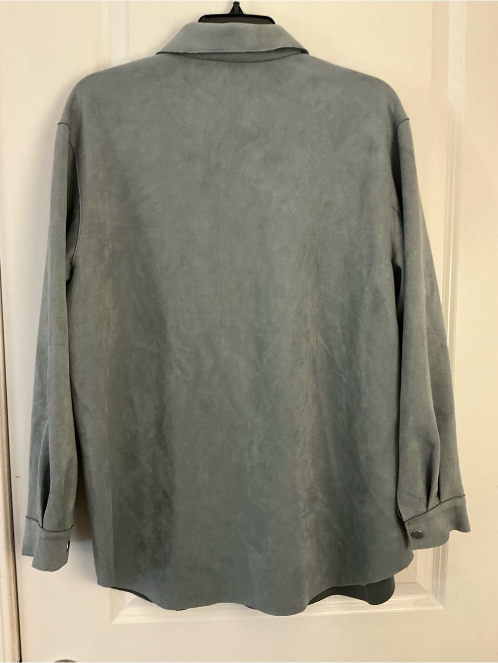 MarlaWynne WynneLayers Size M Dusty Blue Stretch Faux Suede Snap Shirt/Jacket - Picture 3 of 5